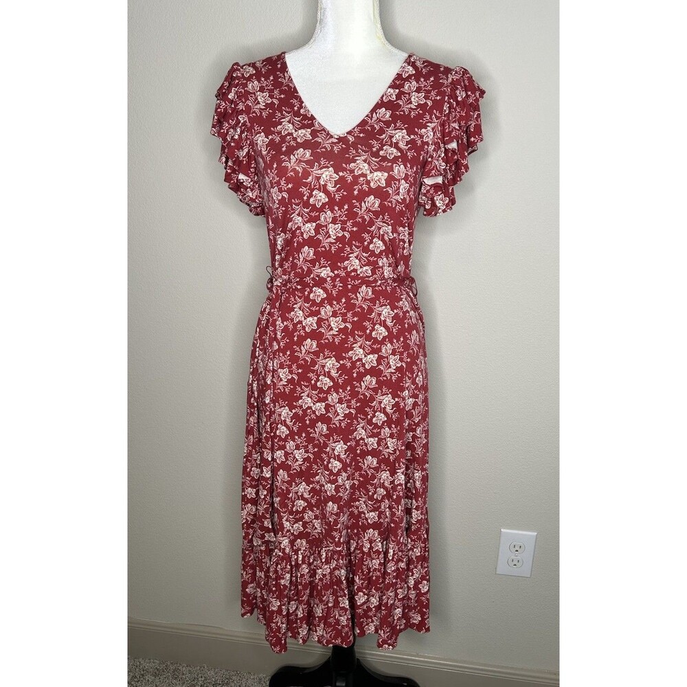 Lauren Ralph Lauren Spring Floral Butterfly Ruffle Sleeves Long Summer Dress Med - Picture 2 of 6